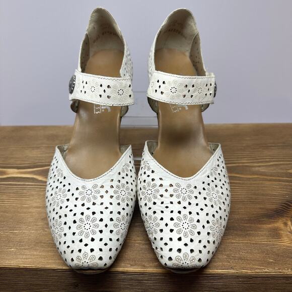 Rieker Shoes - RIEKER Mirjam Whitekiesel Mary Jane Oxford Shoes Floral Cut Out SZ 8.5 US/40 EU